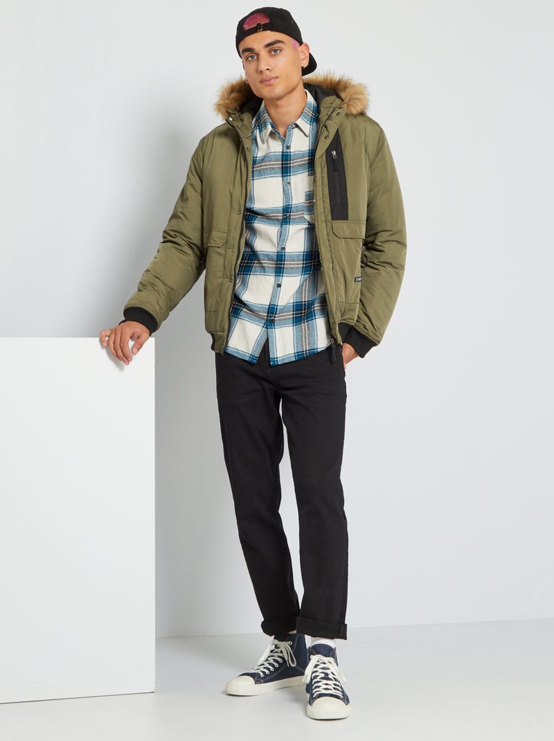 Blouson à capuche fourré Kaki - Kiabi