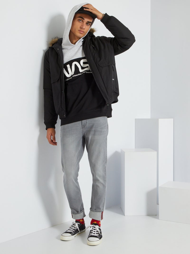 Blouson à capuche fourré noir - Kiabi