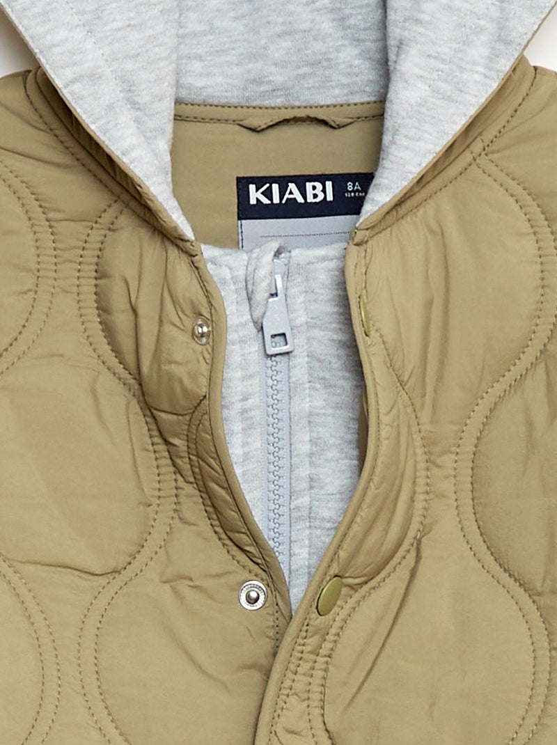 Blouson à capuche matelassé Kaki - Kiabi