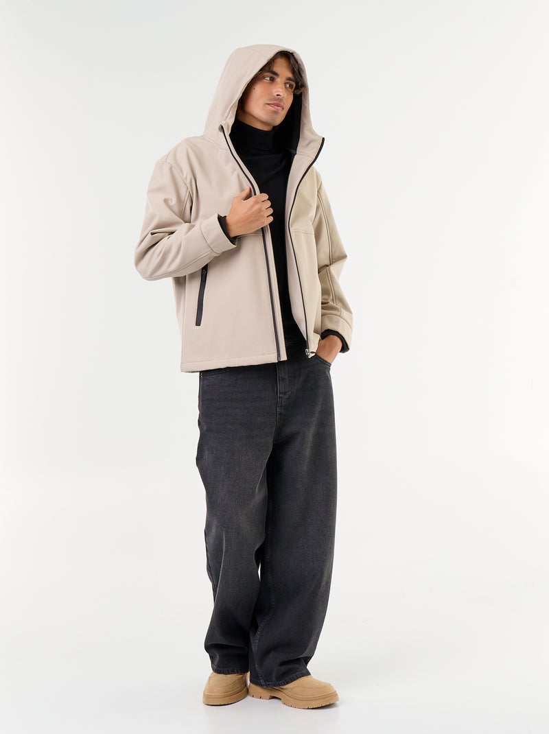 Blouson à capuche néoprène doublé micro-polaire Beige - Kiabi