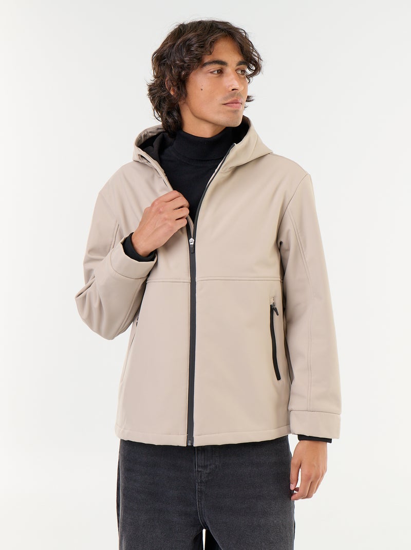 Blouson à capuche néoprène doublé micro-polaire Beige - Kiabi