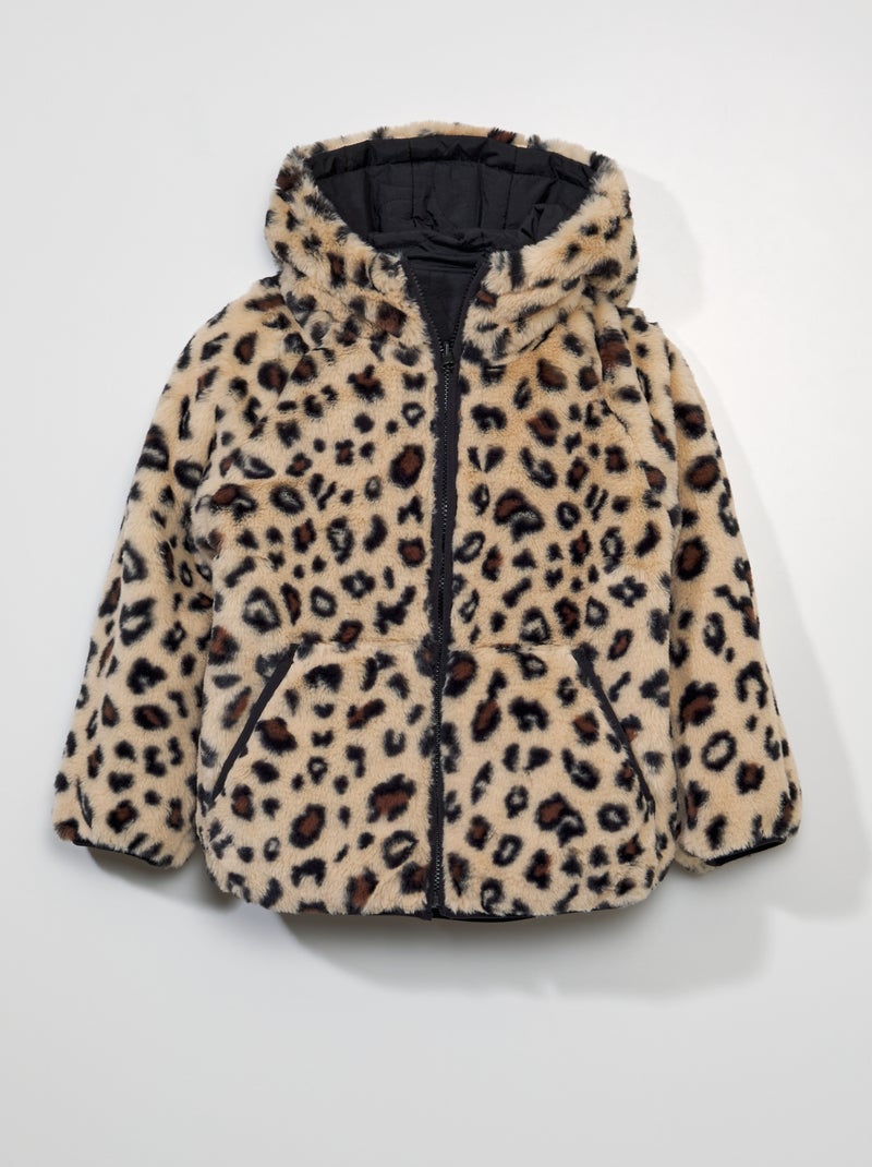 Blouson à capuche réversible Noir/léopard - Kiabi