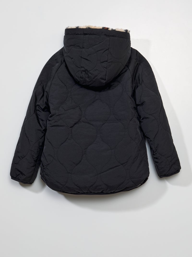 Blouson à capuche réversible Noir/léopard - Kiabi