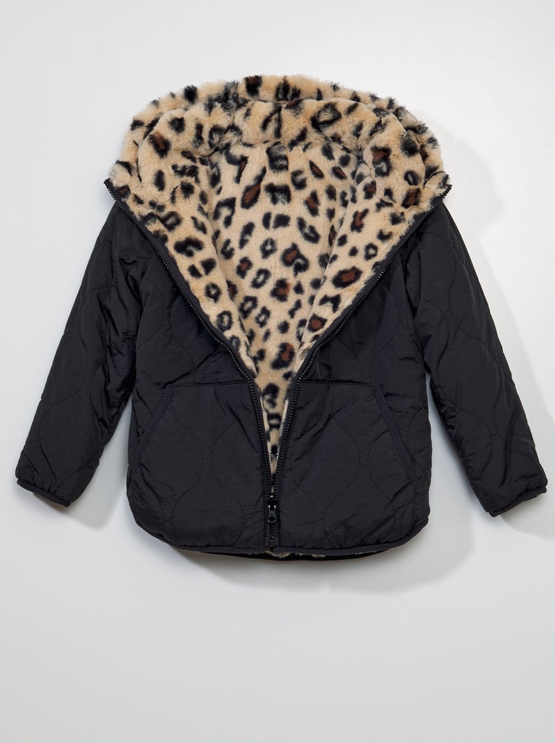 Blouson à capuche réversible Noir/léopard - Kiabi