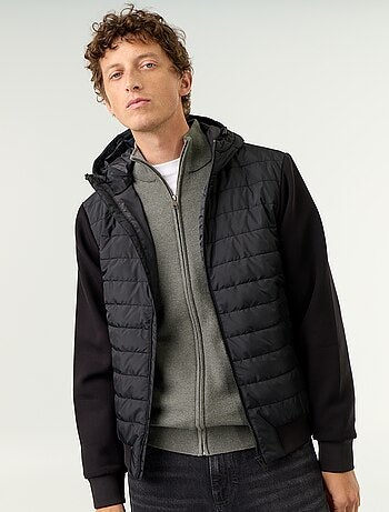 Blouson à capuche zippé bi-matière
