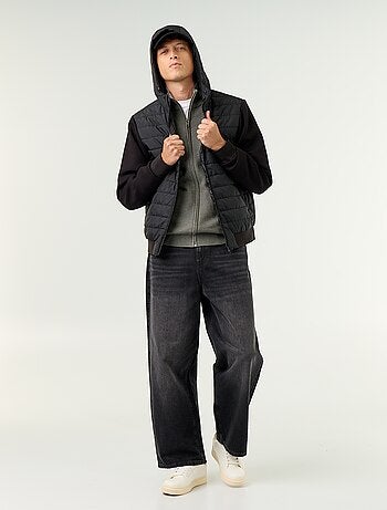 Blouson à capuche zippé bi-matière