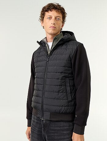 Blouson à capuche zippé bi-matière