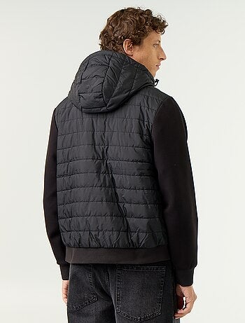 Blouson à capuche zippé bi-matière
