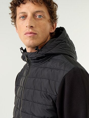 Blouson à capuche zippé bi-matière