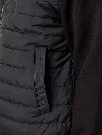 Blouson à capuche zippé bi-matière