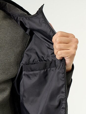 Blouson à capuche zippé bi-matière