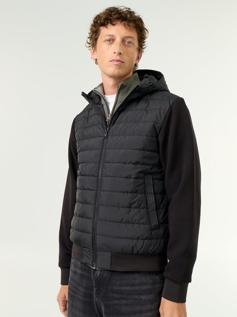 Blouson à capuche zippé bi-matière Noir - Kiabi