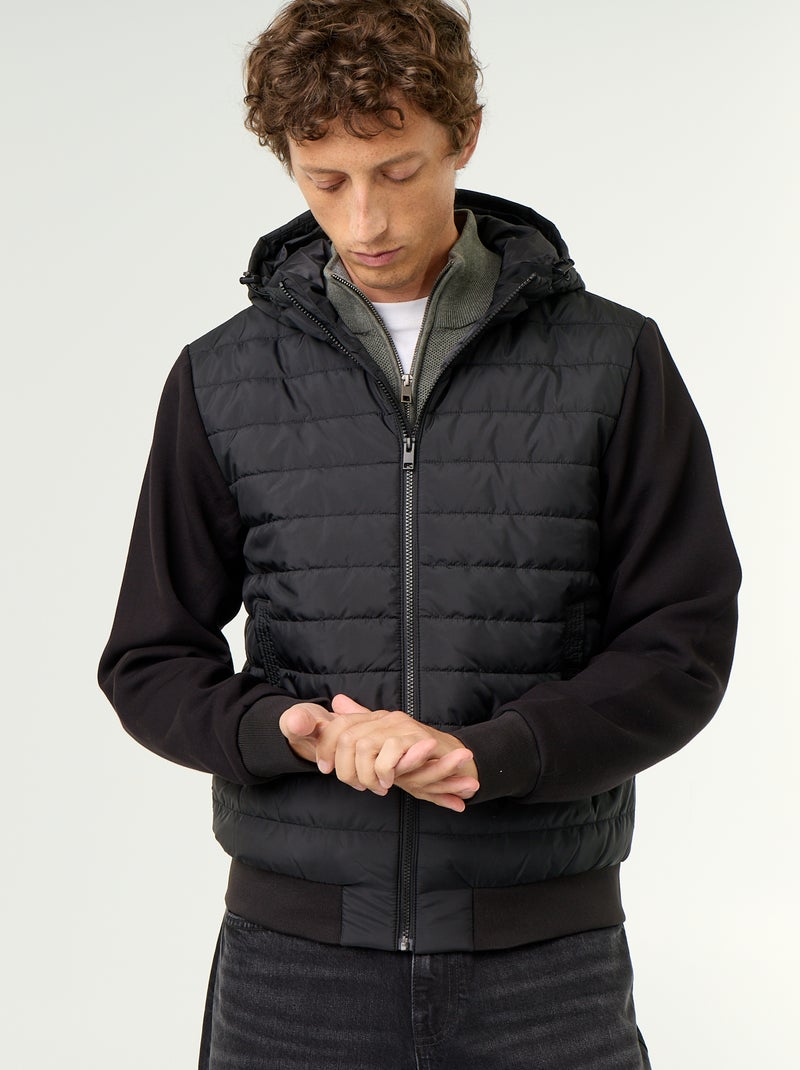 Blouson à capuche zippé bi-matière Noir - Kiabi