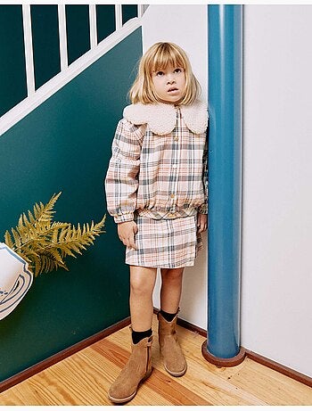 Blouson à carreaux avec col et doublure en sherpa