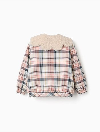 Blouson à carreaux avec col et doublure en sherpa