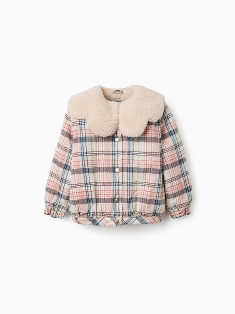 Blouson à carreaux avec col et doublure en sherpa Blanc - Kiabi
