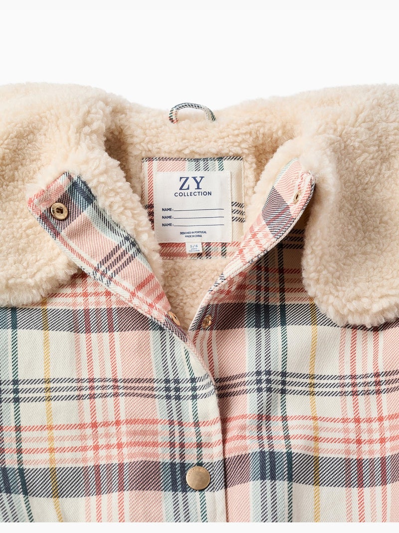 Blouson à carreaux avec col et doublure en sherpa Blanc - Kiabi