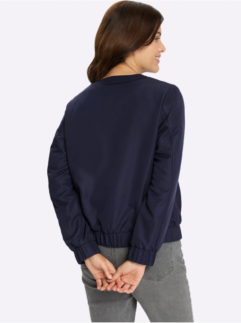 Blouson à col rond avec manches longues et bords-côtes extensibles - taille standard - moda vilona Bleu marine - Kiabi
