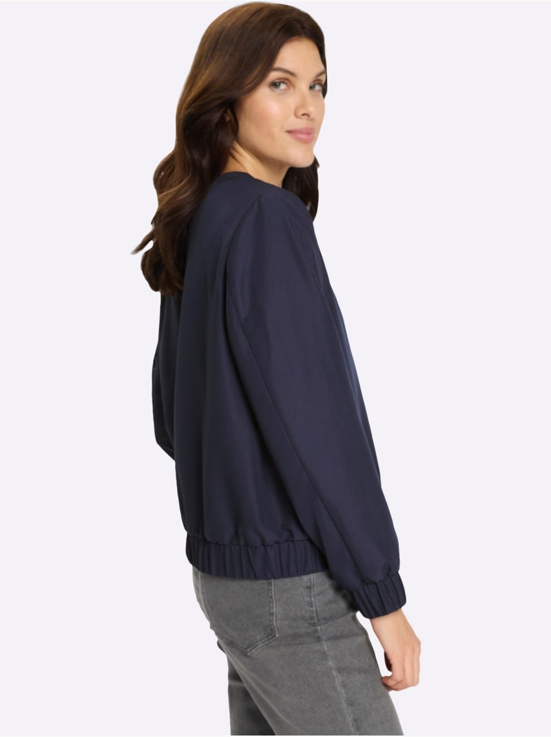 Blouson à col rond avec manches longues et bords-côtes extensibles - taille standard - moda vilona Bleu marine - Kiabi