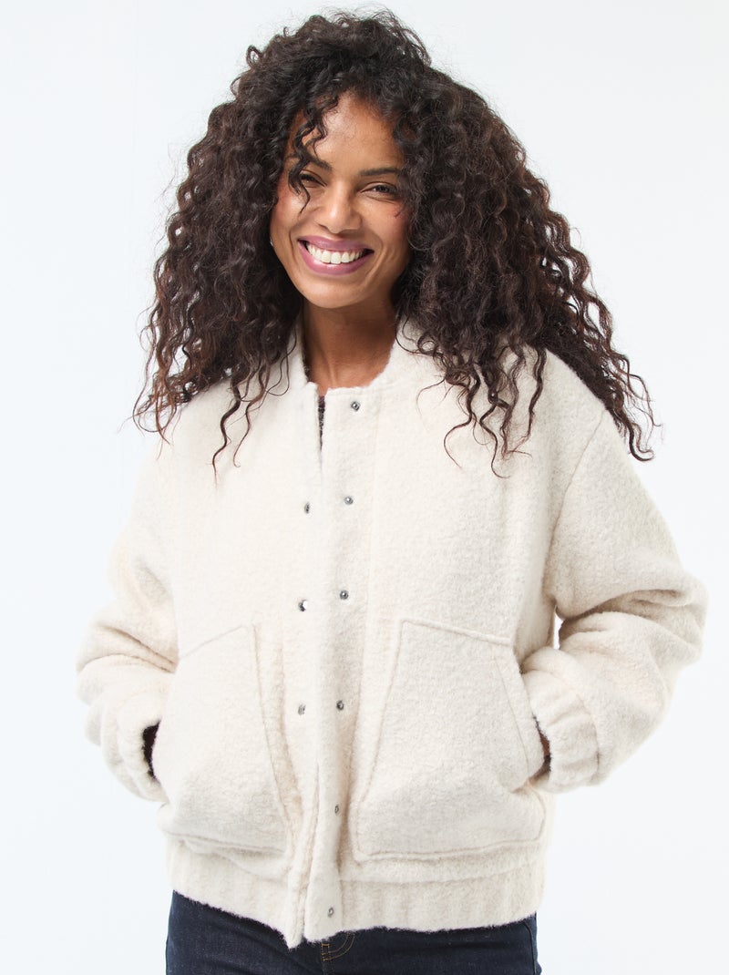 Blouson américain moutonné Beige - Kiabi