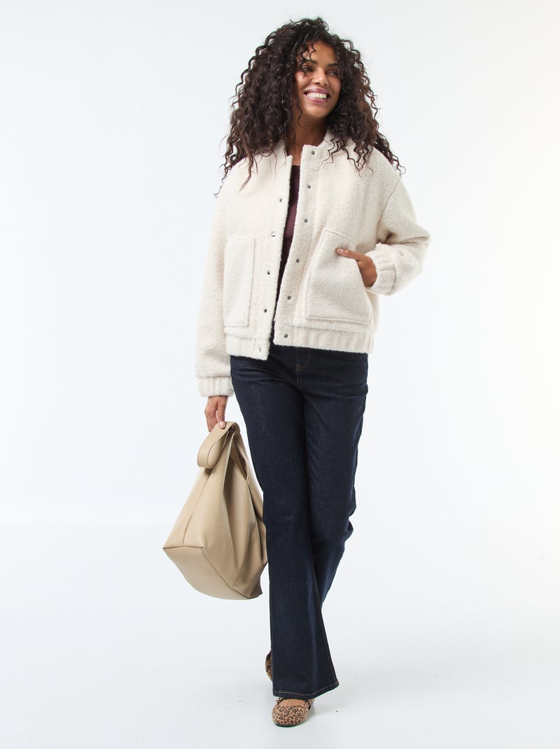 Blouson américain moutonné Beige - Kiabi