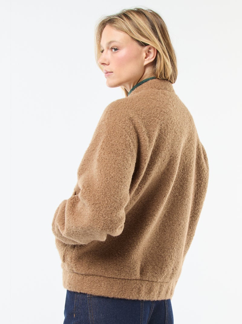 Blouson américain moutonné Beige - Kiabi