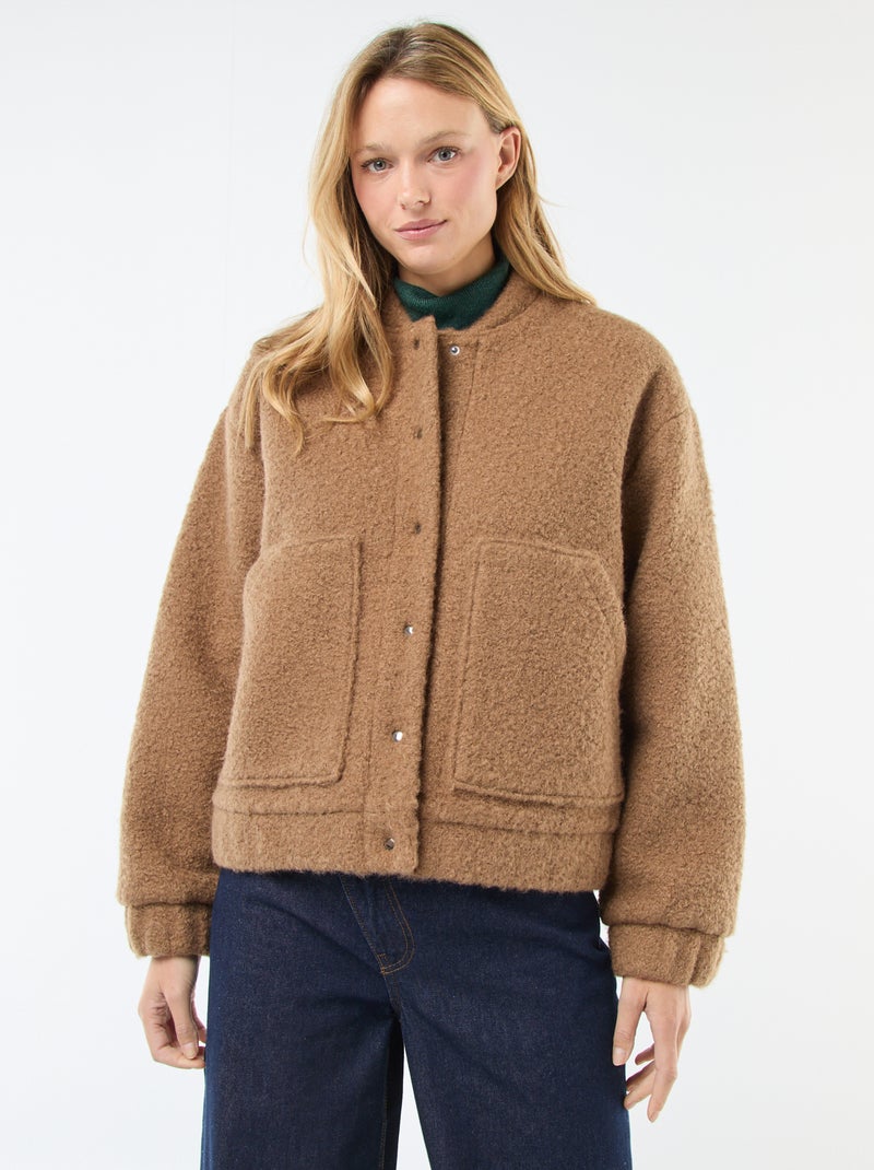 Blouson américain moutonné Beige - Kiabi