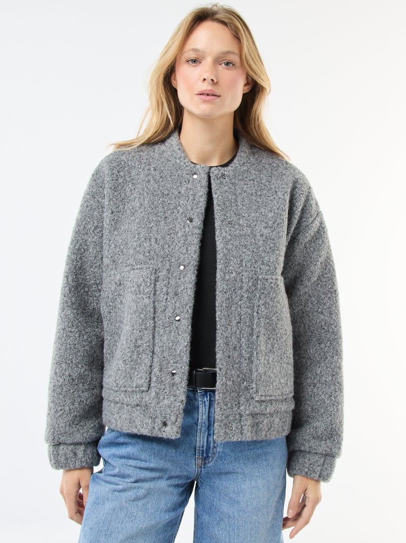 Blouson américain moutonné Gris - Kiabi