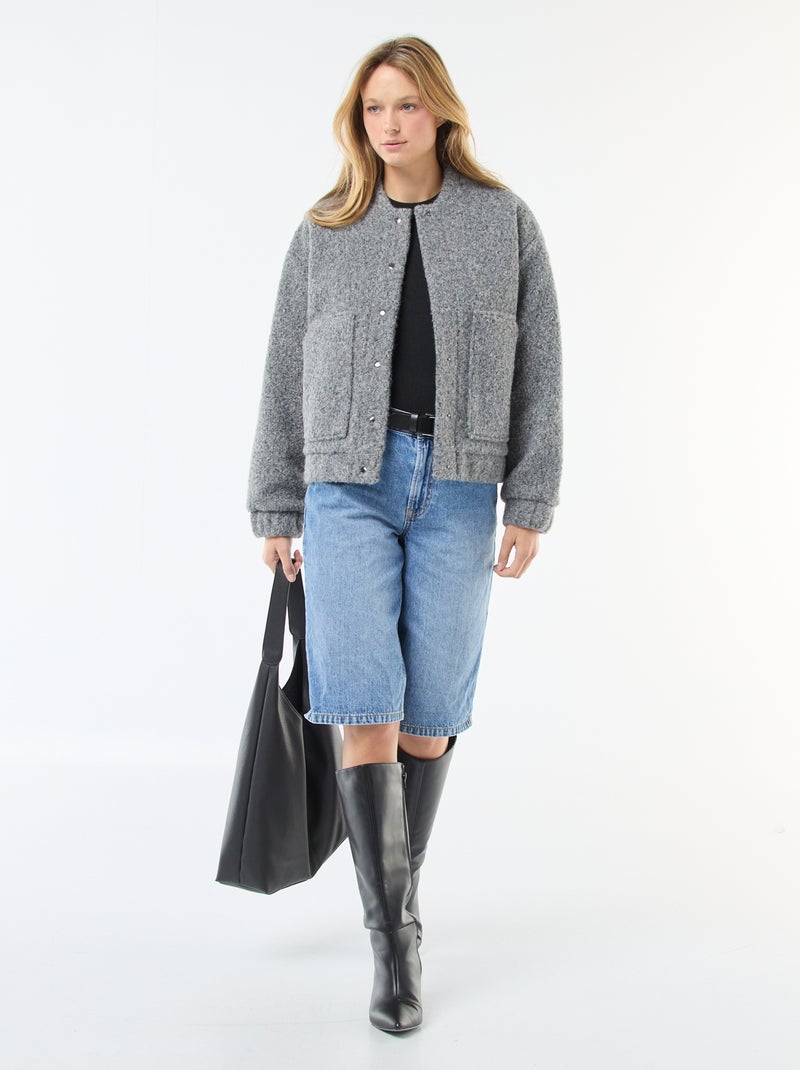 Blouson américain moutonné Gris - Kiabi