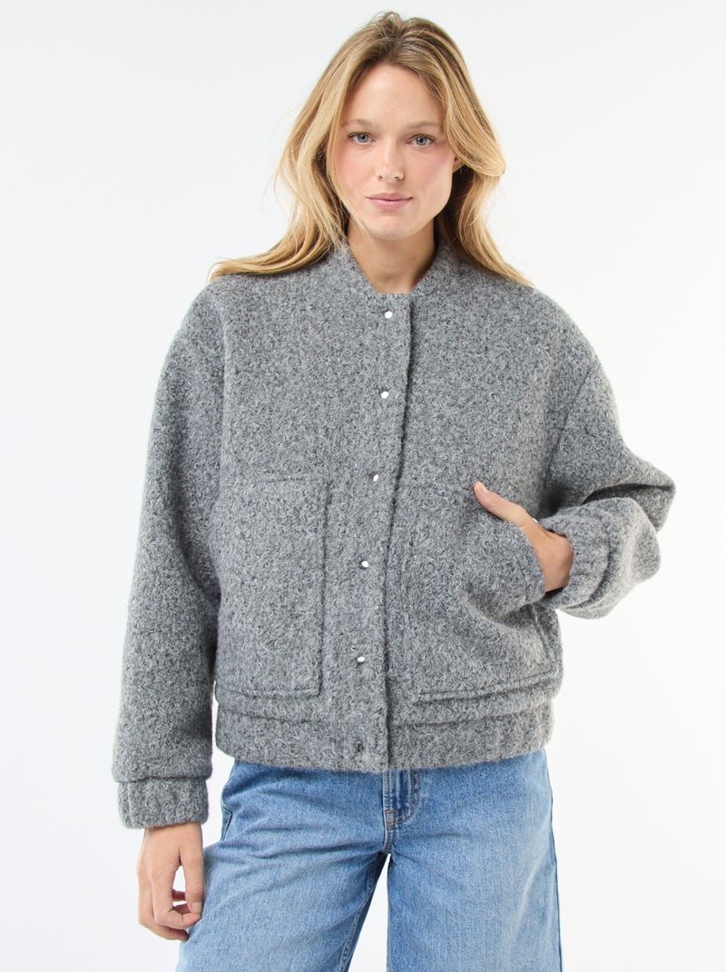 Blouson américain moutonné Gris - Kiabi