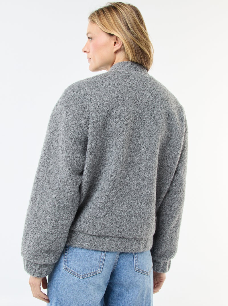 Blouson américain moutonné Gris - Kiabi