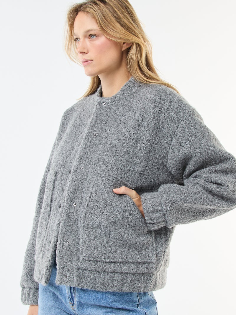 Blouson américain moutonné Gris - Kiabi