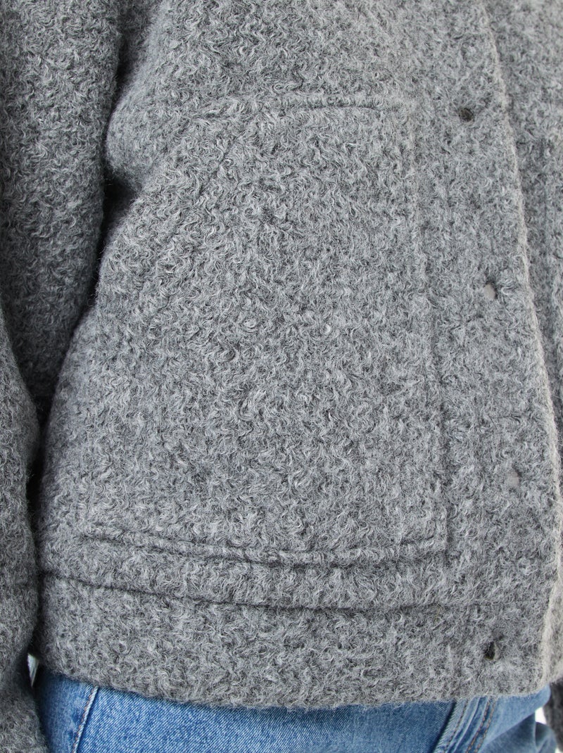 Blouson américain moutonné Gris - Kiabi