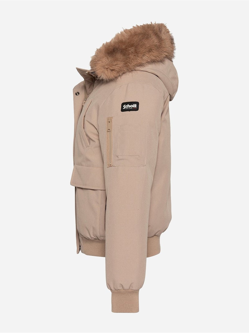 Blouson avec capuche fourrée - schott Beige foncé - Kiabi