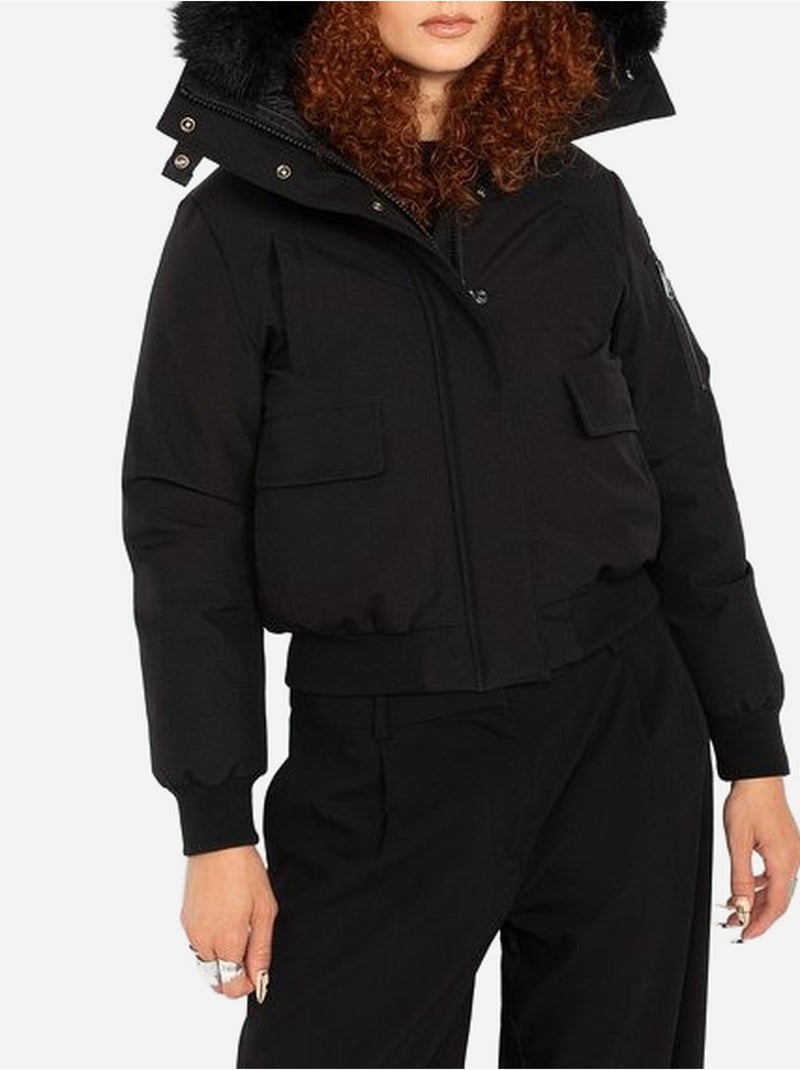 Blouson avec capuche fourrée - schott Noir - Kiabi