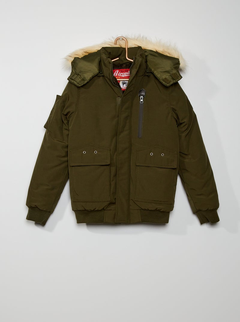 Blouson avec capuche kaki - Kiabi