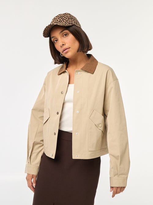 Blouson avec col en matière côtelée - Kiabi