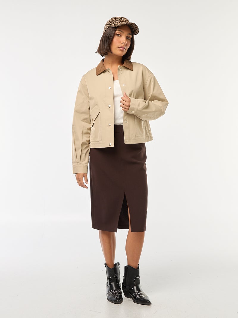 Blouson avec col en matière côtelée Beige - Kiabi