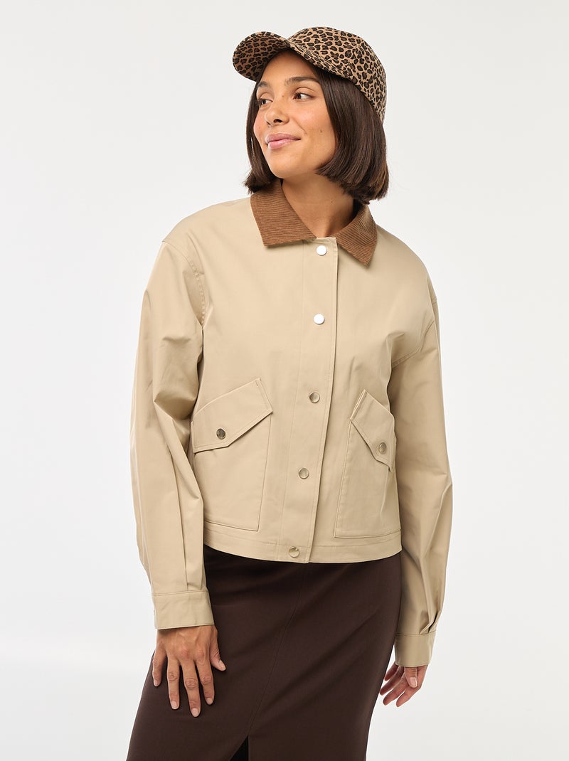 Blouson avec col en matière côtelée Beige - Kiabi