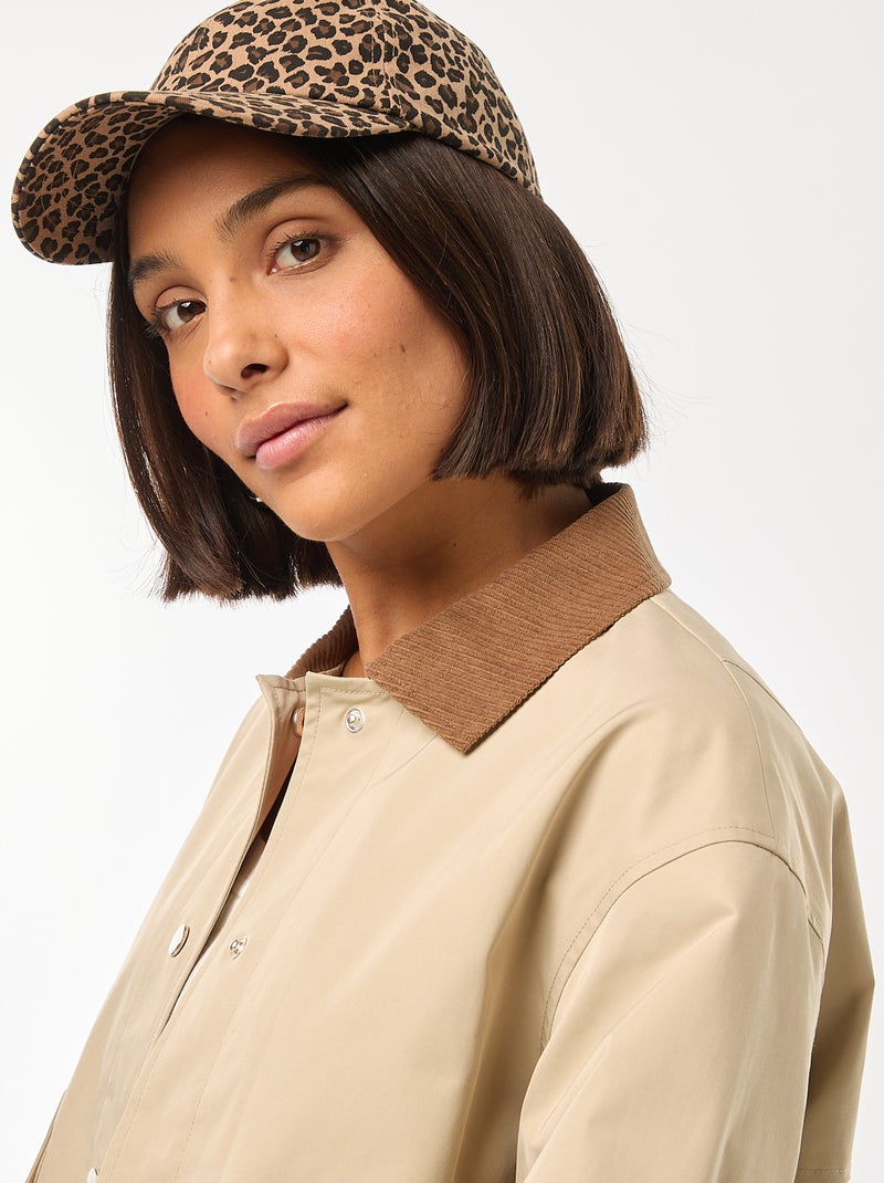 Blouson avec col en matière côtelée Beige - Kiabi