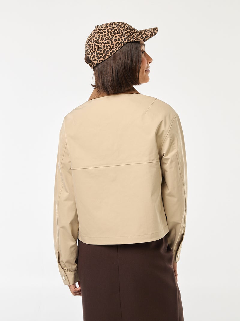 Blouson avec col en matière côtelée Beige - Kiabi