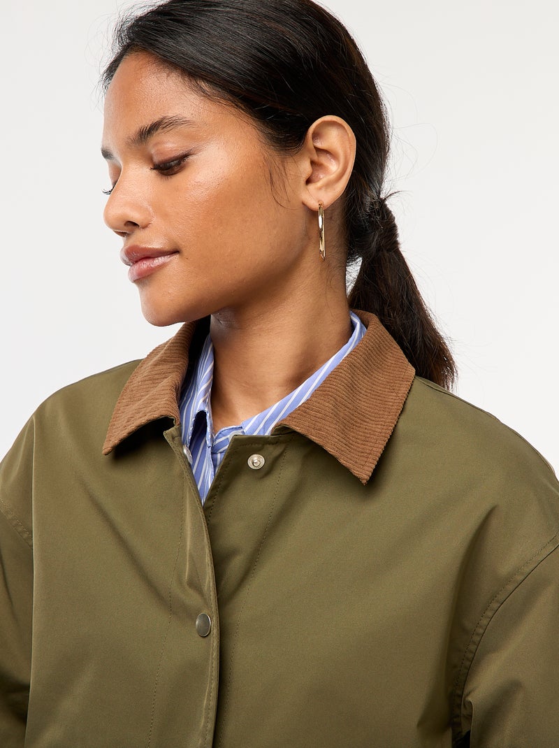 Blouson avec col en matière côtelée Kaki - Kiabi