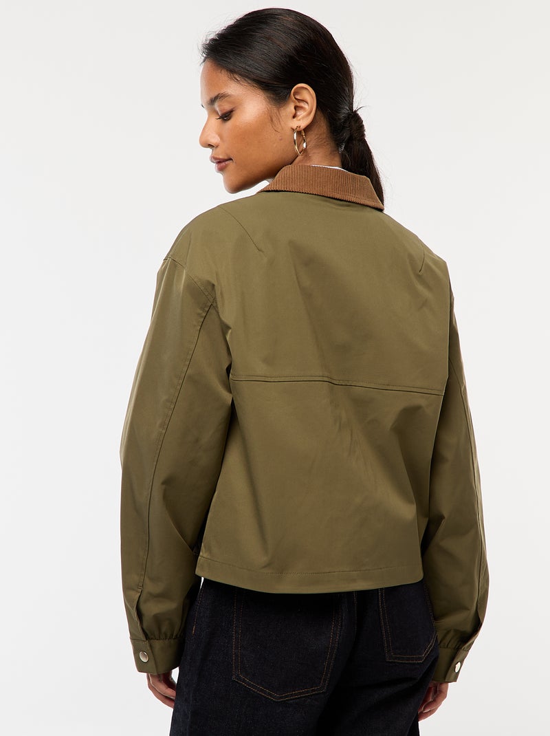 Blouson avec col en matière côtelée Kaki - Kiabi