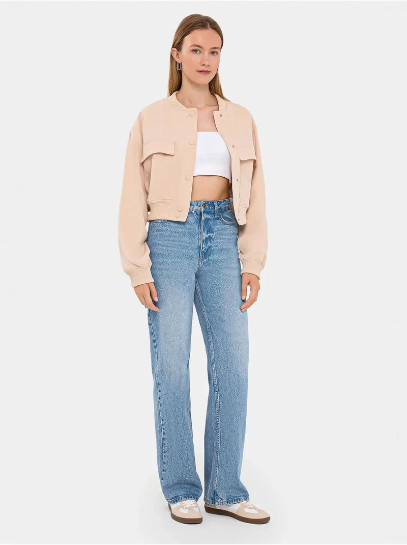 Blouson aviateur à col rond avec poche Beige naturel - Kiabi