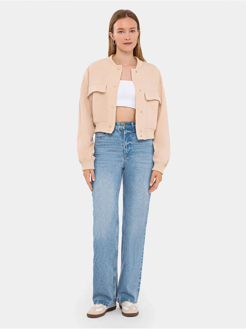 Blouson aviateur à col rond avec poche Beige naturel - Kiabi