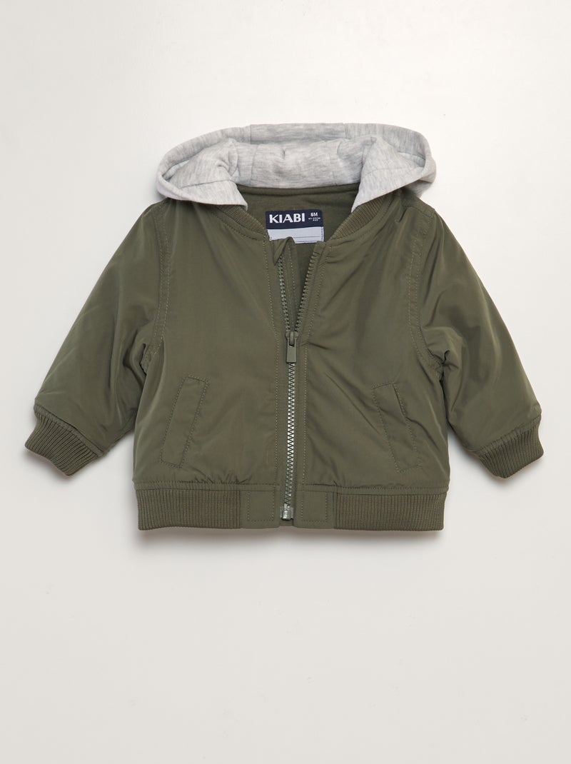 Blouson aviateur avec capuche Kaki - Kiabi