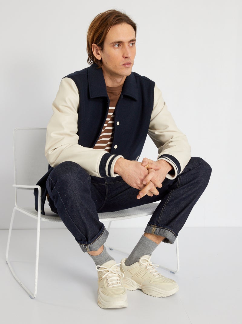 Blouson aviateur bi-matière Bleu/blanc - Kiabi