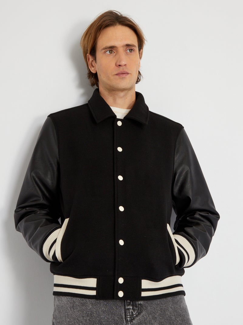 Blouson aviateur bi-matière noir - Kiabi