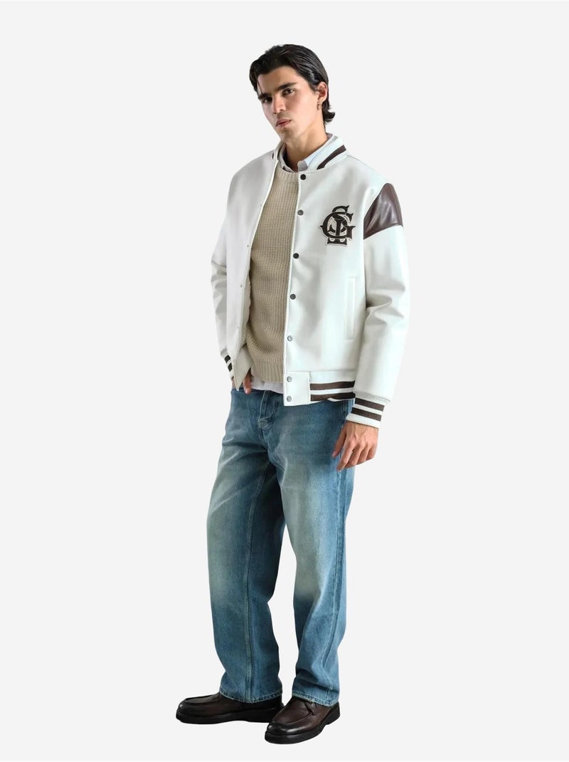 Blouson aviateur en similicuir giesto Blanc - Kiabi