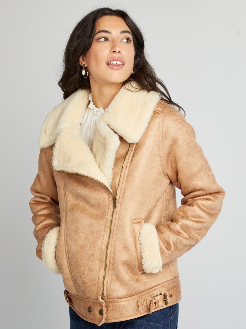 Blouson aviateur fourré Beige - Kiabi